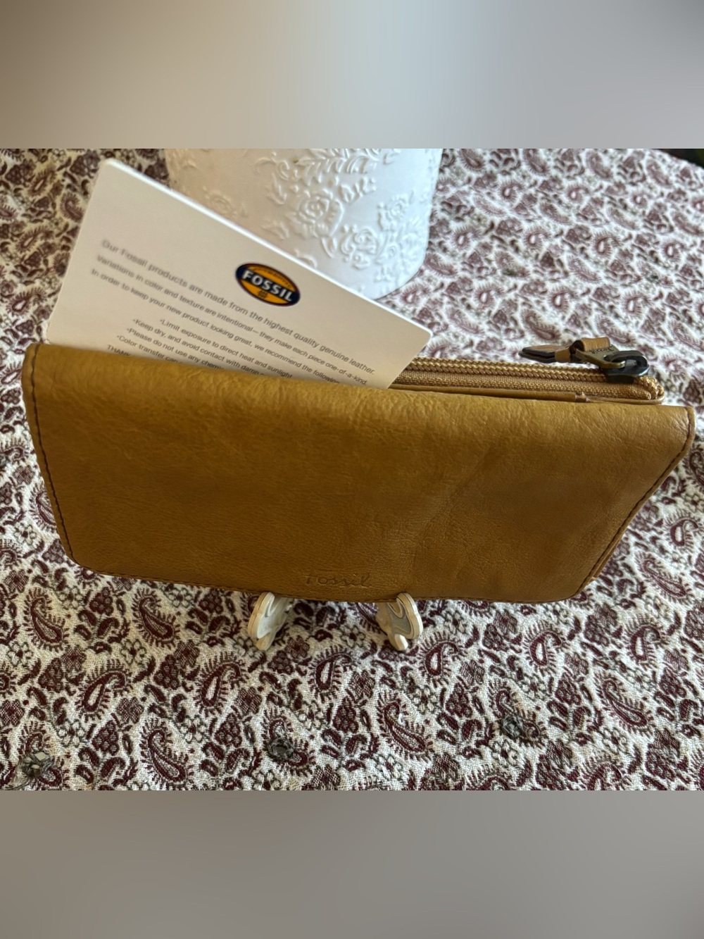 Fossil Tan Leather Zip Clutch Wallet